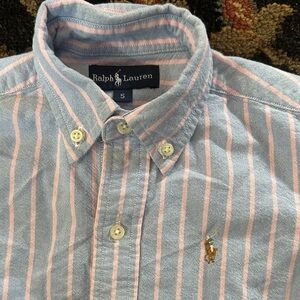 Ralph Lauren Kids button up dress Shirt with Blue and pink Stripes